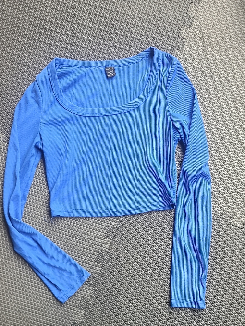 SHEIN Royal Blue Ribbed Long Sleeve Scoop Crop Top